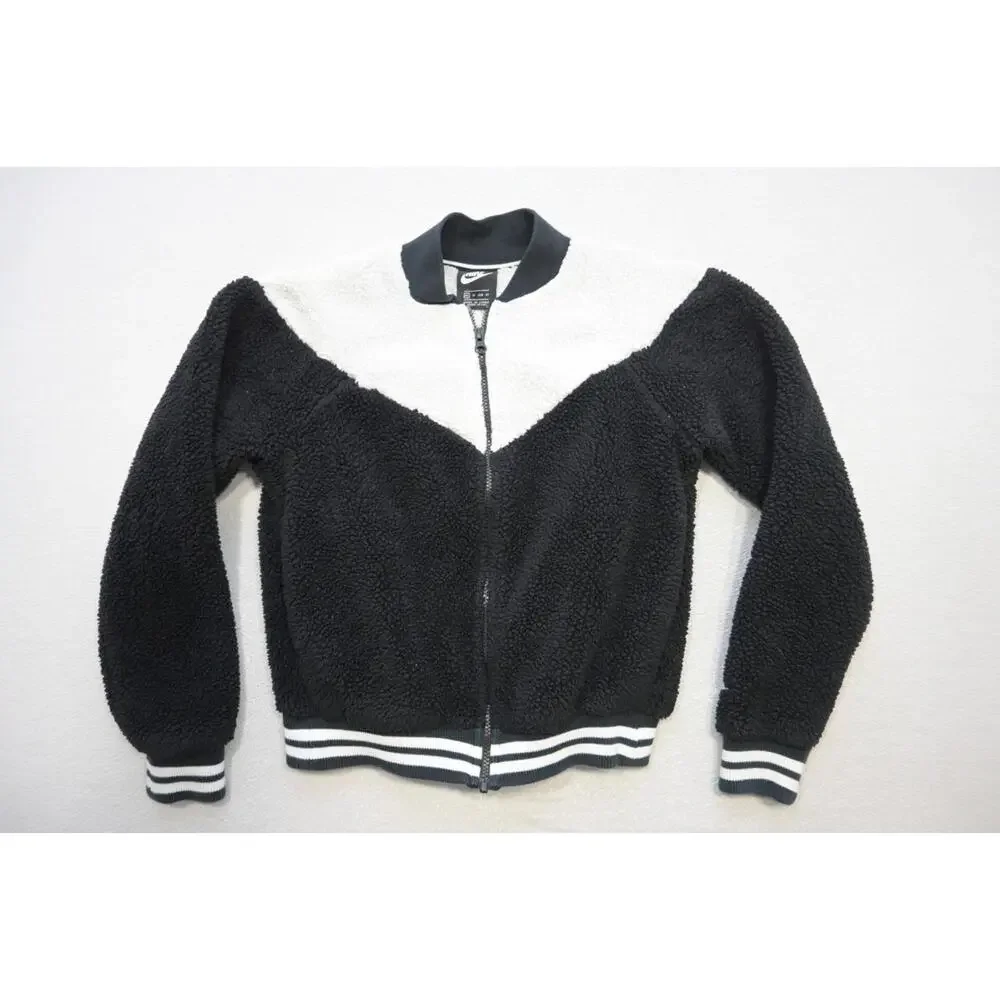 Nike Sherpa Jacket Performance Full Zip Black and White‎ Womens Sz XS XSMALL
